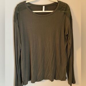 Lace Shoulder Olive Long Sleeve Women's Top